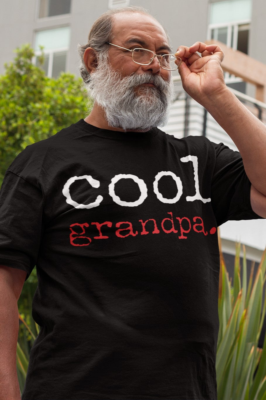 Funny Casual Cool Grandpa T-shirt, family-printondemand-t-shirt-being-worn-by-a-hispanic-senior-wearing-glasses