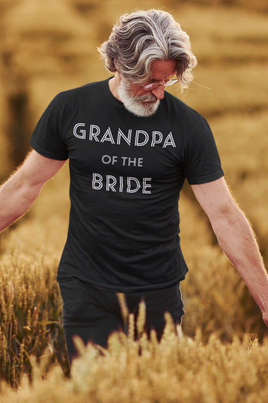 Funny Grandpa of the Bride T-shirt,  family-printondemand-t-shirt-featuring-a-senior-man-walking-through-a-wheat-field