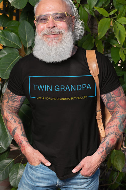 Funny Twin Grandpa T-shirt, family-printondemand-t-shirt-featuring-a-senior-man-with-a-trendy-style