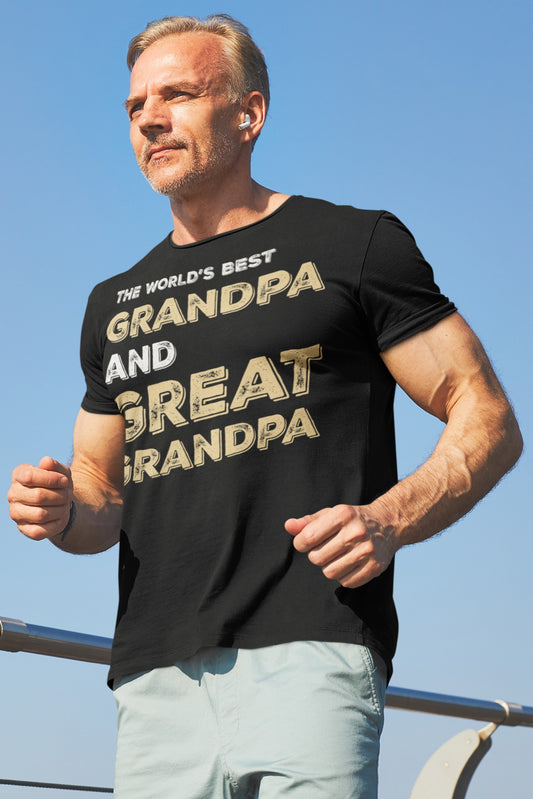 Funny The World’s Best Grandpa and Great Grandpa T-shirt, fit-senior-grandfather-running-with-a-printondemand-family-t-shirt