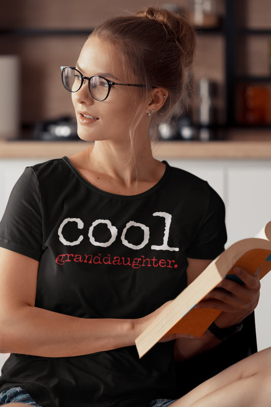 Funny Casual Cool Granddaughter T-shirt, round-neck-t-shirt-mockup-featuring-a-woman-with-an-open-book