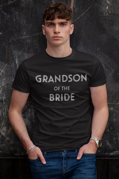 Funny Grandson of the Bride T-shirt, round-neck-t-shirt-mockup-of-a-serious-man-posing-against-a-black-wall