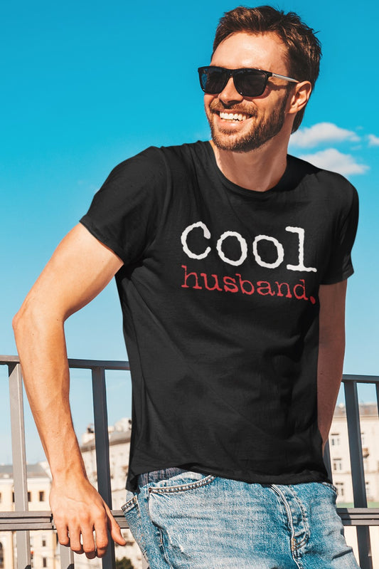 Funny Casual Cool Husband T-shirt, round-neck-tee-mockup-of-a-man-with-sunglasses-leaning-on-a-railing