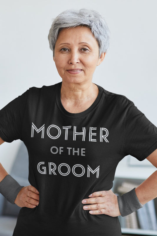 Funny Mother of the Groom T-shirt, t-shirt-mockup-of-a-short-haired-senior-woman-posing-with-her-arms-on-her-waist