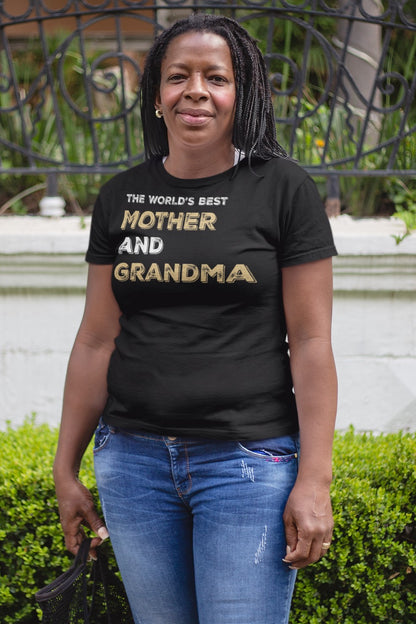 Funny The World’s Best Mother and Grandma T-shirt, t-shirt-mockup-of-a-woman-with-small-braids